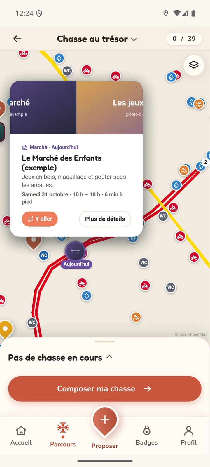Carte Baladou avec un évènement : « Le Marché des Enfants », aujourd'hui de 10 h à 18 h (évènement fictif)